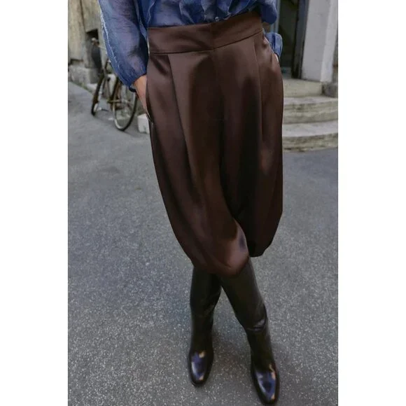 ZARA SATIN BALLOON PANTS - Picture 3 of 11